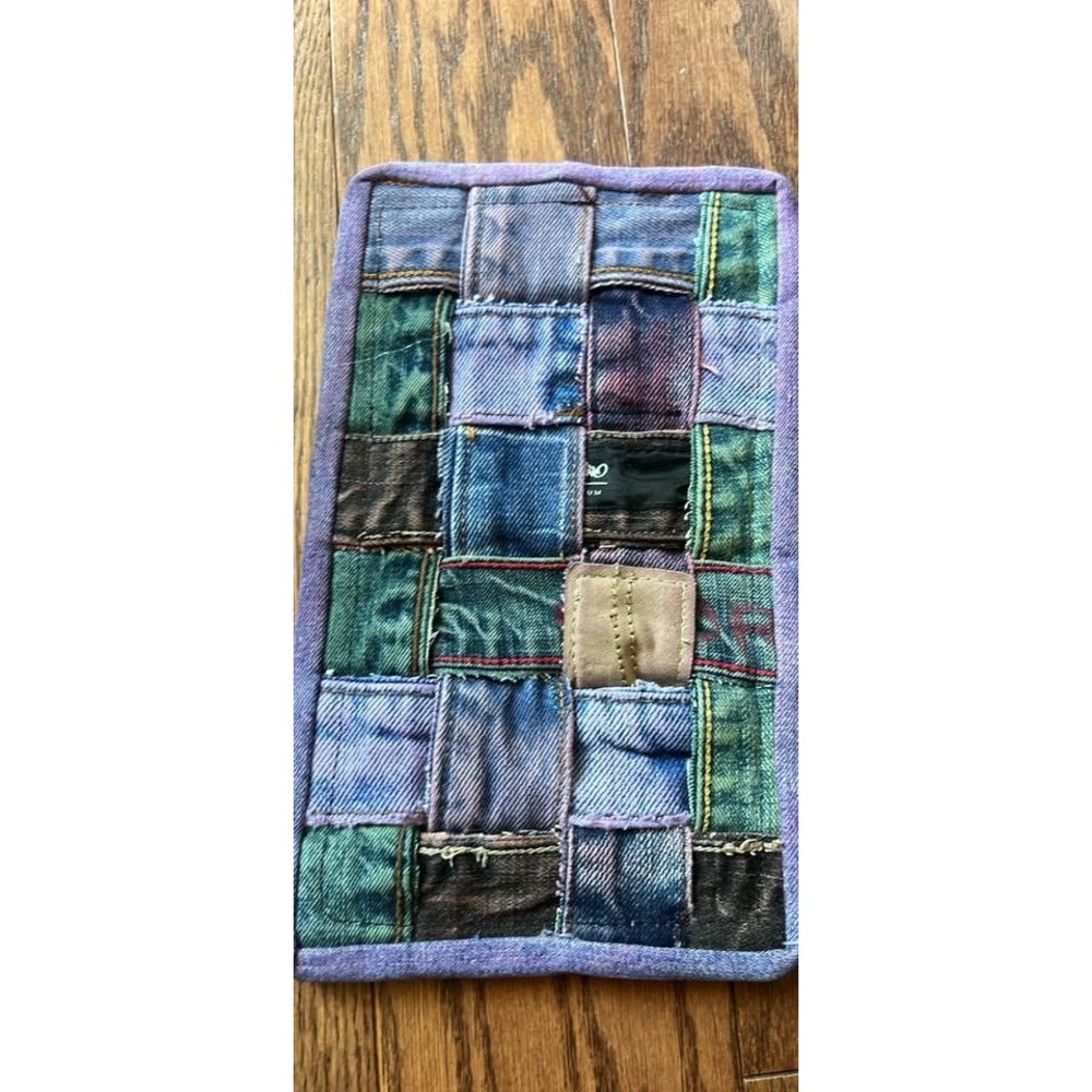 The Green Jean Collection Hand Dyed Repurposed Denim Patchwork Trivet Mat #129